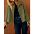 thumbnail image 2 of PUWEI Womens Short Trench Coat Plaid Lining Lapel Classic Casual Single Breasted Jacket Outerwear with Pockets, 2 of 7