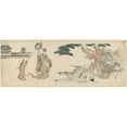 thumbnail image 2 of Katsushika Hokusai 18x9 Gold Ornate Wood Frame and Double Matted Museum Art Print Titled - Old Man Feeding the Turtles; Princes and Attendants Approaching (Late 18th Century - Early 19th Cen, 2 of 4