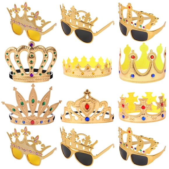 Set de gafas y gorro con forma de corona para regalo de fiesta para niños y adultos, 12 unidades