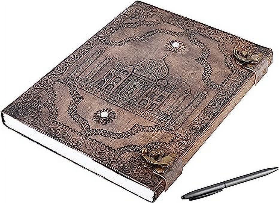 OVERDOSE Tajmahal Vintage Leather Journal - Handmade Antique Journal For Students & Office For Men Women Diary Leather Sketchbook Drawing - Size 10 X 13 Inches | 25 X 33 cm