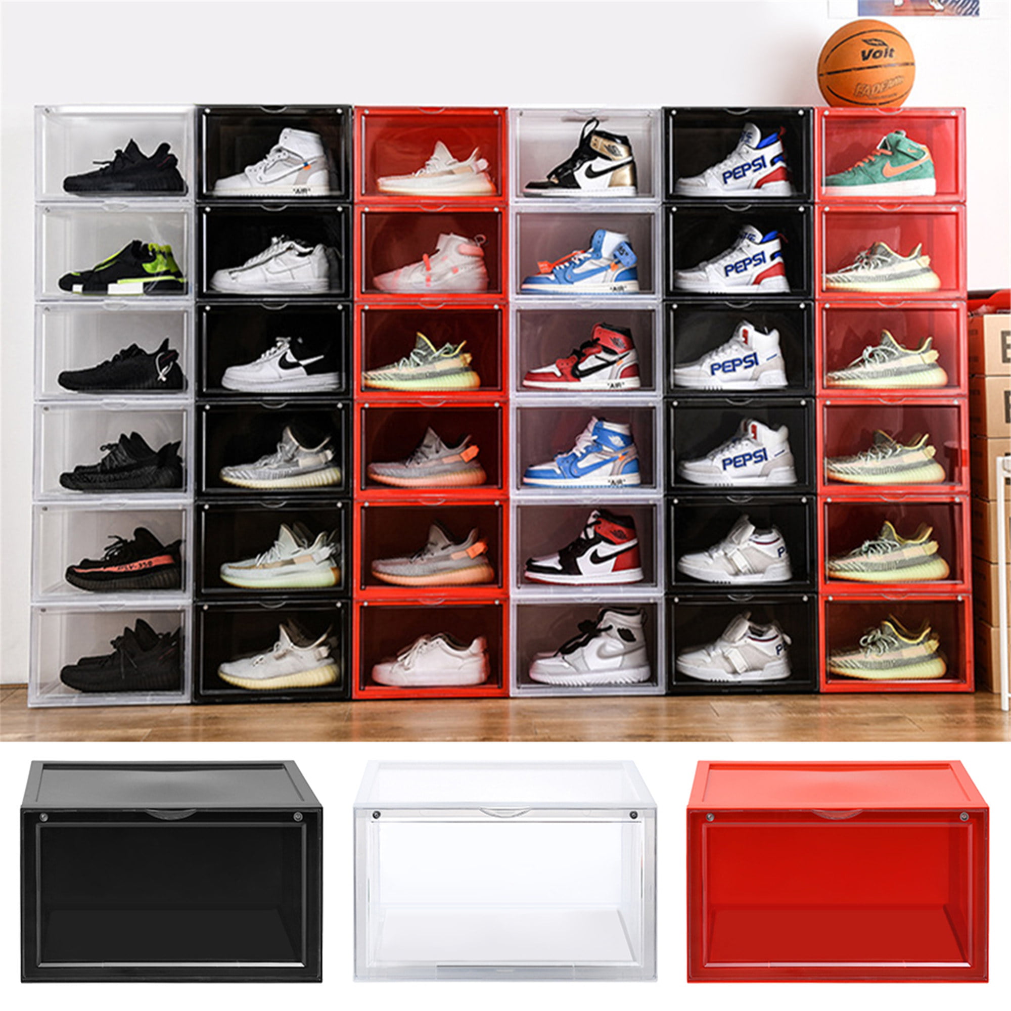 Transparent Magnetic Lid Stackable Polystock Shoe Storage Box for Organization and Sneaker Display and Durable