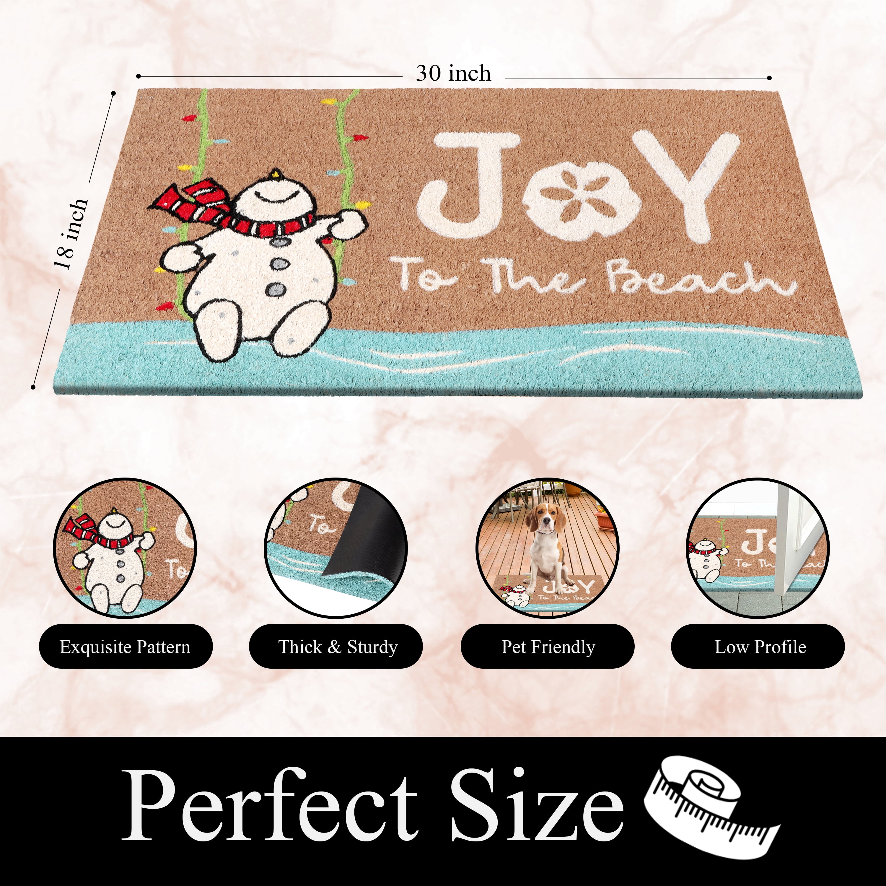 A1HC Natural Coco Coir Door Mat with Heavy Duty Non-Slip PVC Backing - 18" x 30" - Easy to Clean, Pet Friendly Outdoor Welcome Mat for Home