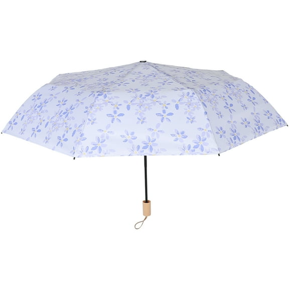 Elegant Floral Folding Umbrella With Sturdy Wooden Handle Compact Umbrella Windproof Umbrella For Rain Protection Flower Pattern Umbrella