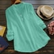 thumbnail image 2 of Camisa de mujer con cuello en V, botones y nudo en la manga larga: corte holgado, multicolor, algodón, prenda informal para todas las estaciones, tallas S-XXXL., 2 of 3
