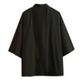 thumbnail image 2 of Men's Kimono Cardigan Japanese Jackets 3/4 Sleeve Casual Ice Silk Open Front Lightweight Sun Protection Shirt Beach Drape Cape, 2 of 4