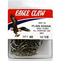 Eagle Claw 085FH-1/0 Plain Shank Offset Hook, Nickel, Size 1/0, 40 Pack