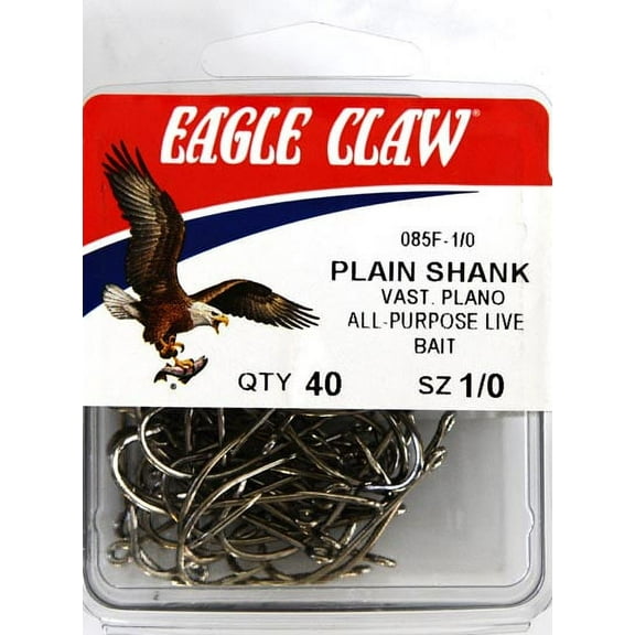 Eagle Claw 085FH-1/0 Plain Shank Offset Hook, Nickel, Size 1/0, 40 Pack
