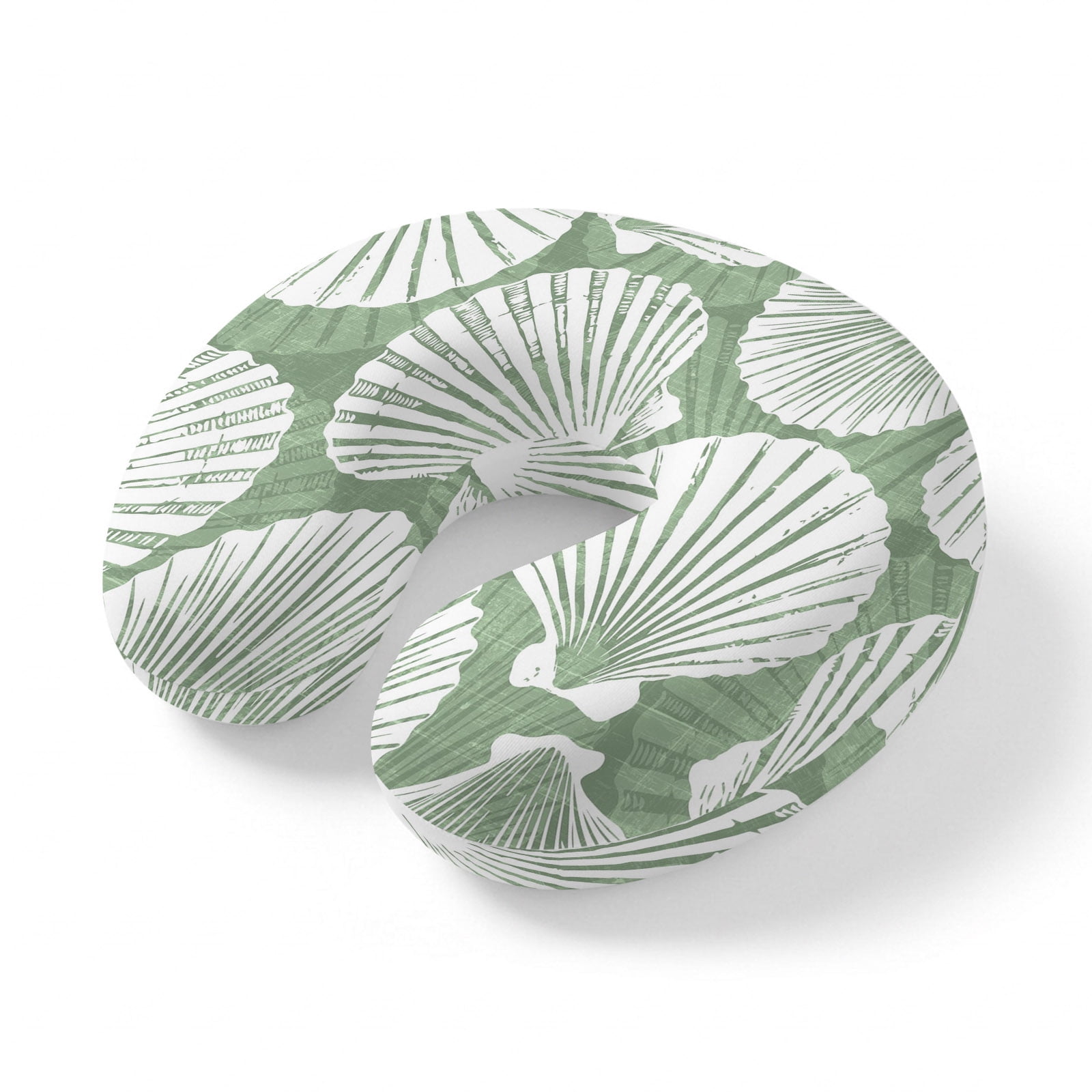 Neck Pillow Sage Green Scallop Coastal Memory Foam U-Shaped Travel Pillow for Airplane Car Train Office Nap Portable Soft Head Neck Support for Sleeping & Reclining Summer Beach Nautical
