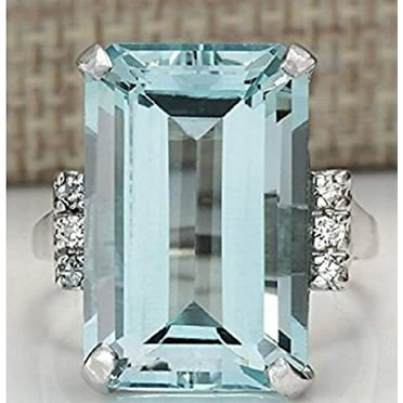 Zhuge Vintage Women 925 Silver Aquamarine Gemstone Ring Wedding Jewelry Size (8)