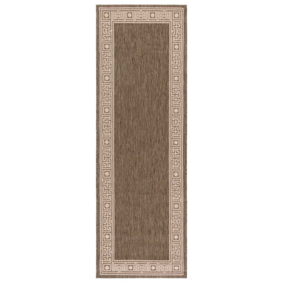 SAFAVIEH Courtyard Chase Oriental Indoor/Outdoor Runner Rug, Dark Beige/Beige, 2'7" x 8'2"