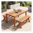 thumbnail image 3 of 36" Outdoor Wood Bench - Teak Oil Finish Patio Dining Bench - Solid Hardwood Backless Bench for 2 - Garden Furniture, 3 of 9