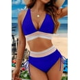 thumbnail image 2 of Women Tummy Control Swimsuits Color Block Two Piece Drawstring Bathing Suit Royal Blue M, 2 of 7