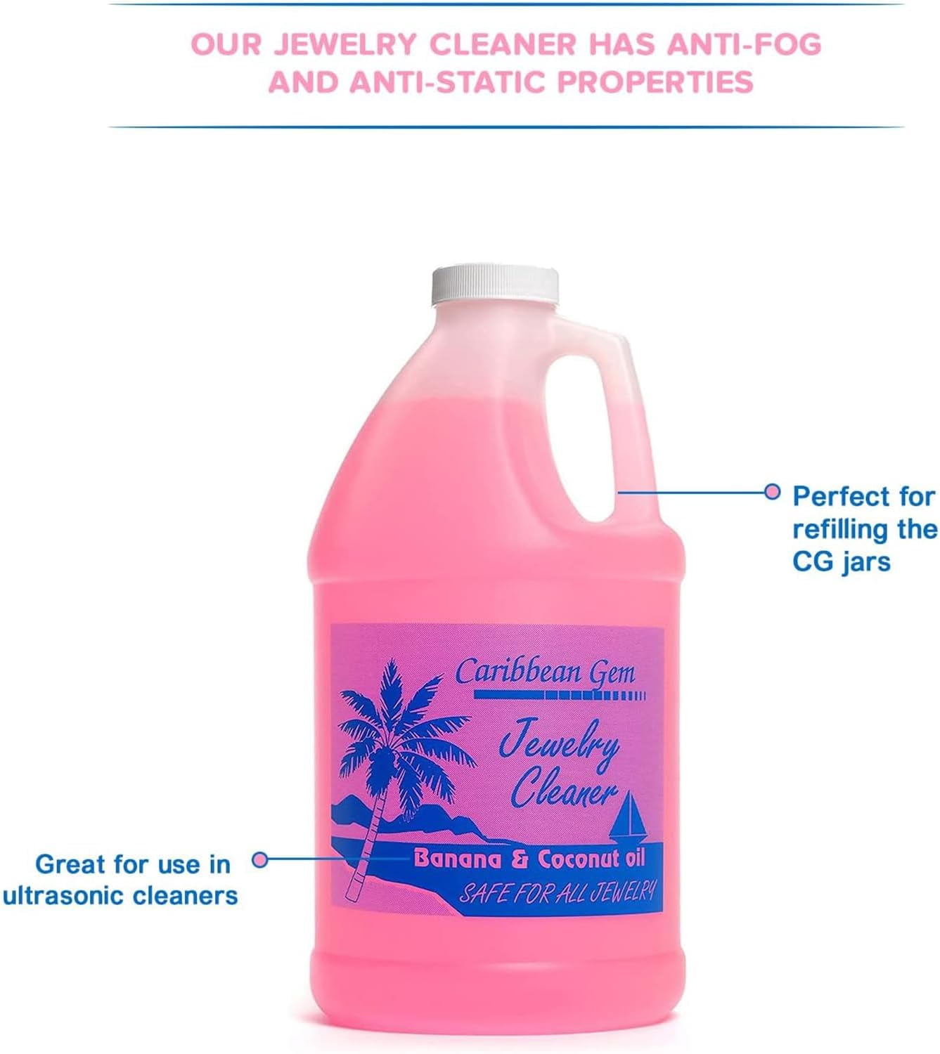 Banana & Coconut Oil Jewelry Cleaner (1/2 Gallon Refill) - Jewelry Cleaning Solution Gallon for All Gold, Silver, Diamonds, Rings, Gems & Precious Stones
