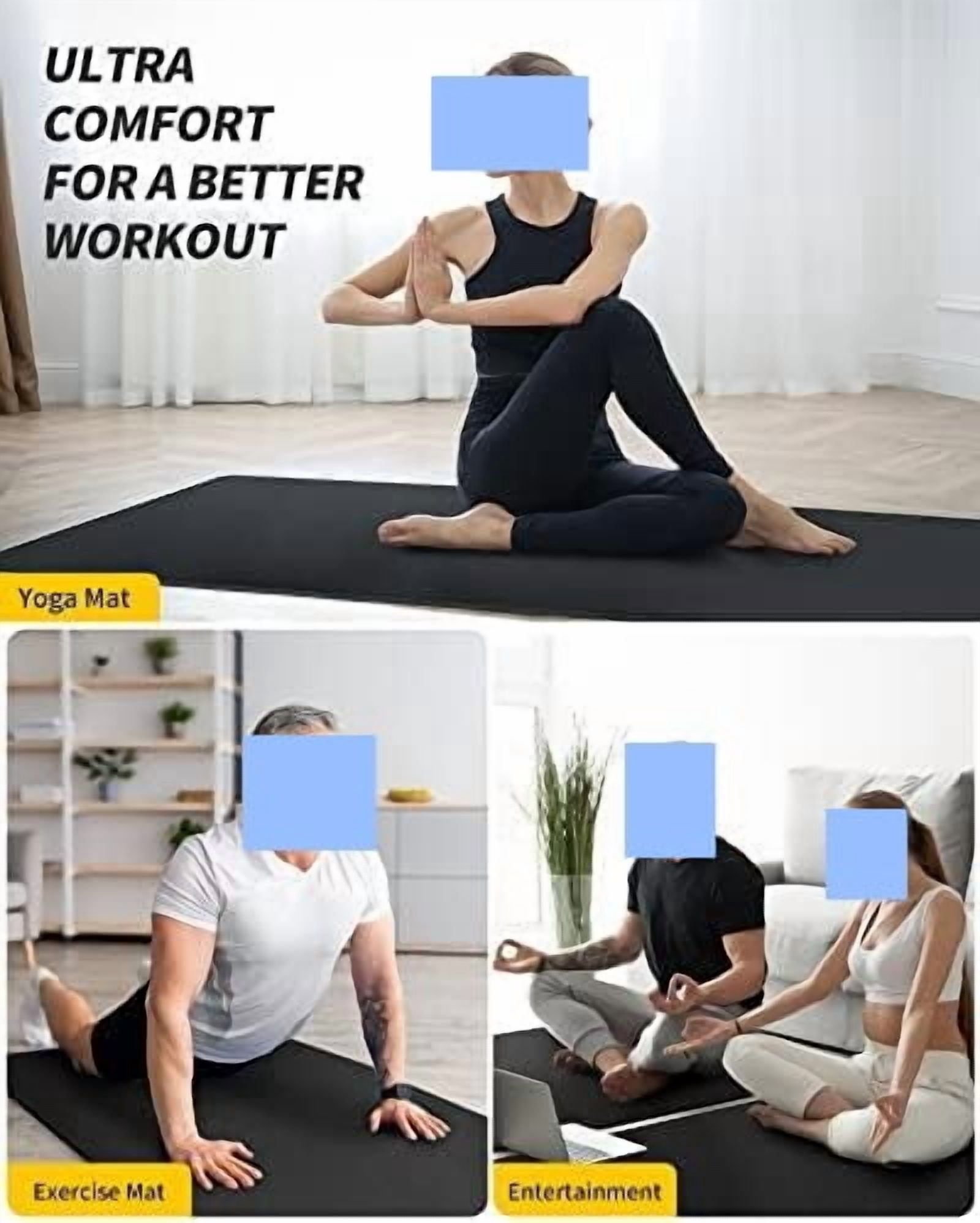 Yoga Mat for Women and Men, Extra Long and Wide Exercise Mat(72"x48"/84"x30"), Large Non Slip Workout Mat for Yoga, Pilates, Fitness, Barefoot Workouts, Home Gym Studio Black,84" x 30" x 6mm