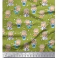 thumbnail image 1 of Soimoi Green polyester Crepe Fabric Cute Girl & Dots Printed Fabric 1 Yard 52 Inch Wide, 1 of 3