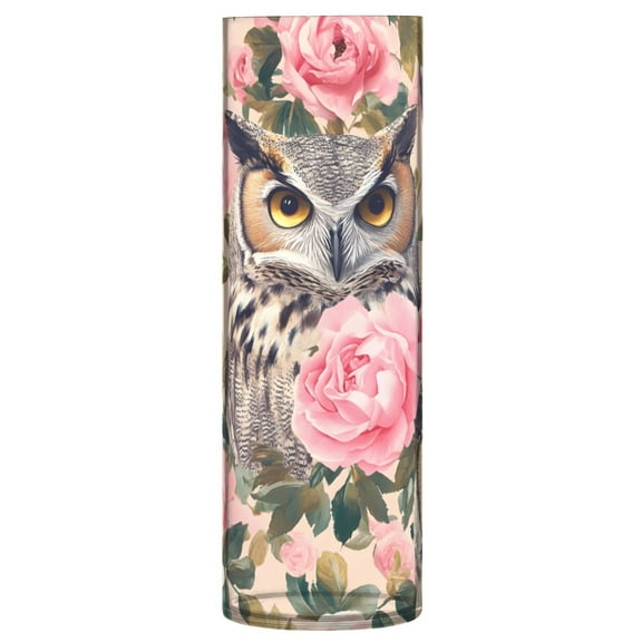 Haosy Plastic Flower Vase 11.8 inch Tall Clear Cylindrical Vases for Centerpieces Home Wedding Decor Beautiful Owls and Pink Roses