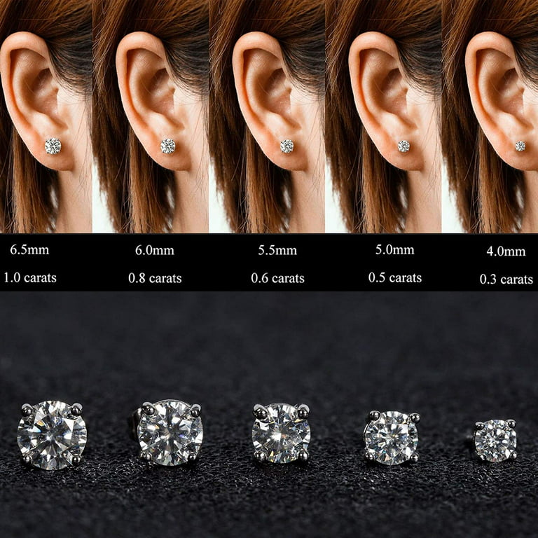 Moissanite Stud Earrings, 0.6ct-2ct DF Color Brilliant Round Cut Lab  Created Diamond Earrings 18K White Gold Plated Silver Friction Back for  Women Men