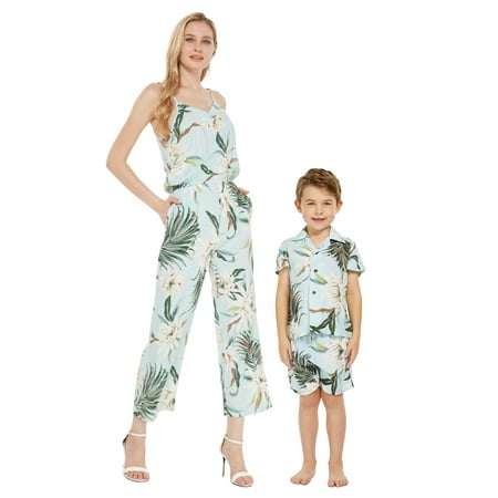 

Matching Mother Son Hawaiian Luau Jumpsuit Shirt in Sandy Beach