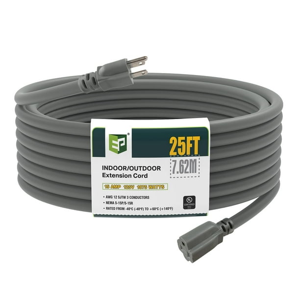 Cable de alimentación EP de 7,6 m para exteriores, 12/3, SJTW, 15 amperios, 125 V
