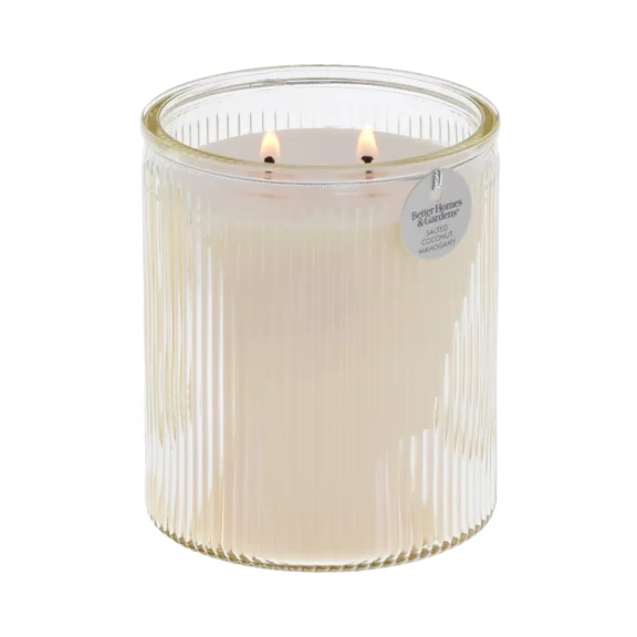 Salted Coconut And Mahogany Scented 2-Wick 17.1Oz Ribbed Jar Candle