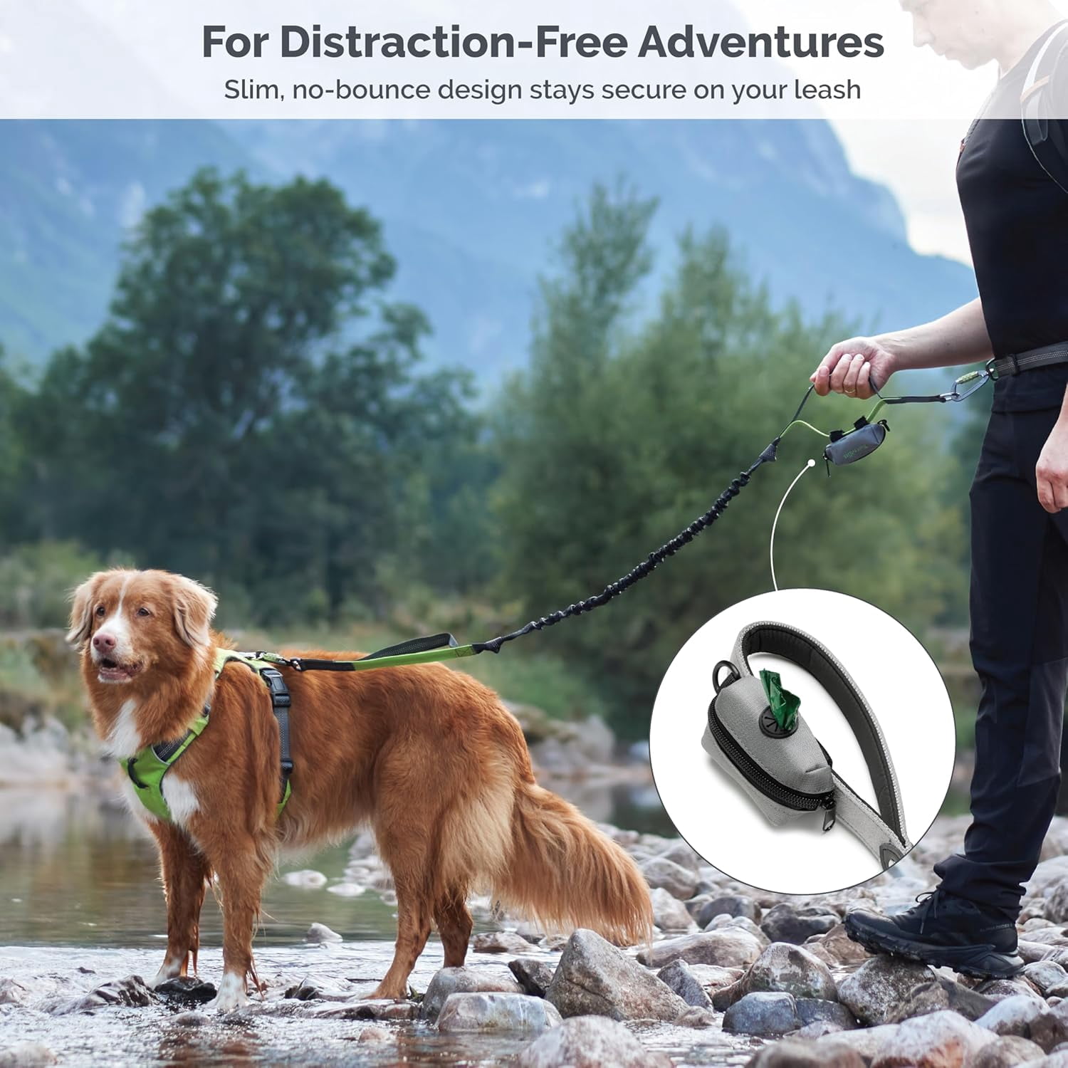 Dog Poop Bag Holder with Velcro Attachment - Durable Fabric Poop Bag Dispenser for Leashes - Includes Starter Roll for Easy Cleanup