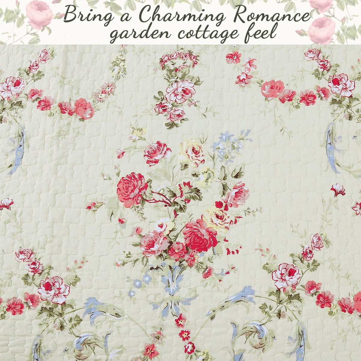 Cozy Line Prairie Bloom Reversible 100% Cotton Quilt Bedding Set, 3 piece King Set