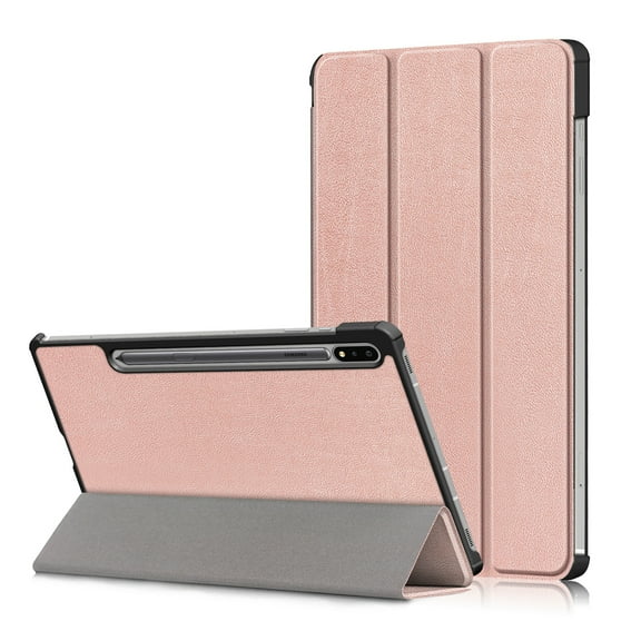 Dteck Slim Fit Case For Samsung Galaxy Tab S7 Plus / S7 12.4 inch Tablet 2020, Lightweight Slim Shell Tri-Fold Stand Cover Flip Case with Auto Wake Sleep, Rosegold