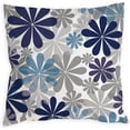 thumbnail image 4 of Blue Pillow Covers 18x18 Set of 4 Grey Decorative Throw Pillow Cover for Couch Modern Daisy Pillows Case for Living Room Cushion Bed Outdoor Navy Blue and Gray Home Decor, 4 of 6