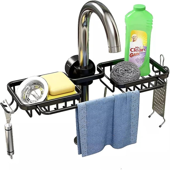 Faucet Sponge Holder Kitchen Sink Caddy, Over The Sink Shelf Drain Rack For Sink Organizer & Storage