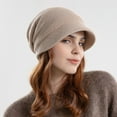 thumbnail image 3 of Guiexla Women Winter Hat Wide Short Brim Elastic Solid Color Soft Warm Thick Plush Cold Resistant Anti-slip Winter Outdoor Knitted Cap, 3 of 8