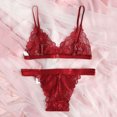 thumbnail image 4 of Gibobby Conjunto de lencería de encaje Lencería de dos piezas para mujer, sexy con encaje floral, escote en V profundo, brasier inalámbrico y tanga exótico(Vino, G), 4 of 5