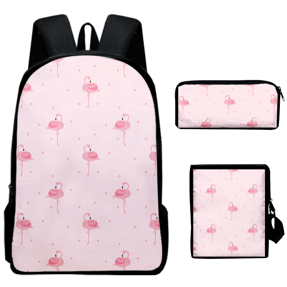 Flamingo Backpack Super Cool Vivid Art Backpack with Crossbody Bag and Pen Case 3PCS for Boys