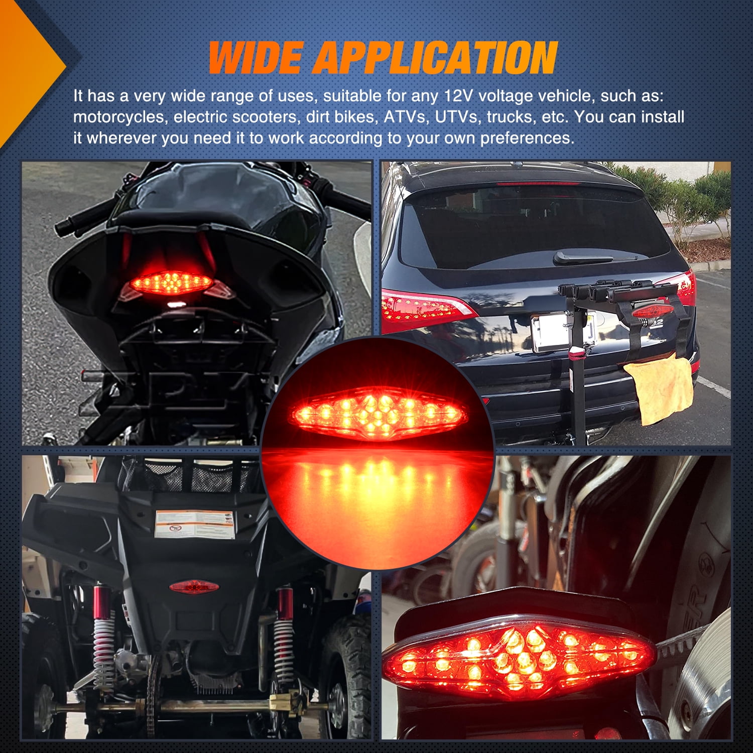 Motorcycle Tail Lights LED Brake Running Light with License Plate Bracket Dirt Bike Rear Lighting Compatible with Honda Yamaha Kawasaki Suzuki Quad Chopper Turing Cruiser