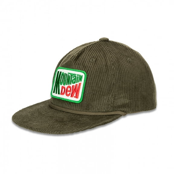 Mountain Dew Corduroy Hat with Embroidered Felt Patch  and  Flat Bill