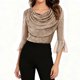 thumbnail image 4 of Ounisa Blouses for Women Dressy Casual 3/4 Sleeve Cowl Neck Sparkly Tops Cocktail Shirts for Evening Party, 4 of 6