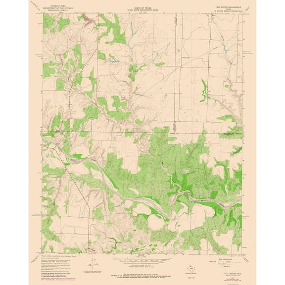 Topographical Map - Tell Texas South Quad - USGS 1967 - 23 x 28.78 - Vintage Wall Art