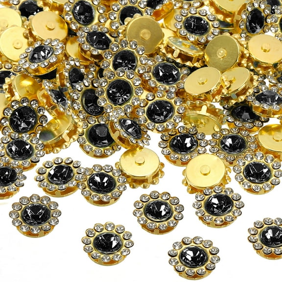 Uxcell 12 mm Sew on Rhinestones, Metal Base Flower Claw Gems Crystals,Black 100 Pcs