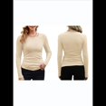 thumbnail image 2 of Camisetas Básicas Ajustadas Informales de Cuello Redondo y Larga Acanaladas para Mujer Beige Marrón XXL, 2 of 6