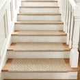 thumbnail image 2 of Pure Era Bullnose Carpet Stair Treads Cover 16Pcs Indoor Rug Set 9" x 30" Plaid Pattern Self Adhensive Backing(Set of 16,Cream Gray Mini Diamond Trellis), 2 of 12