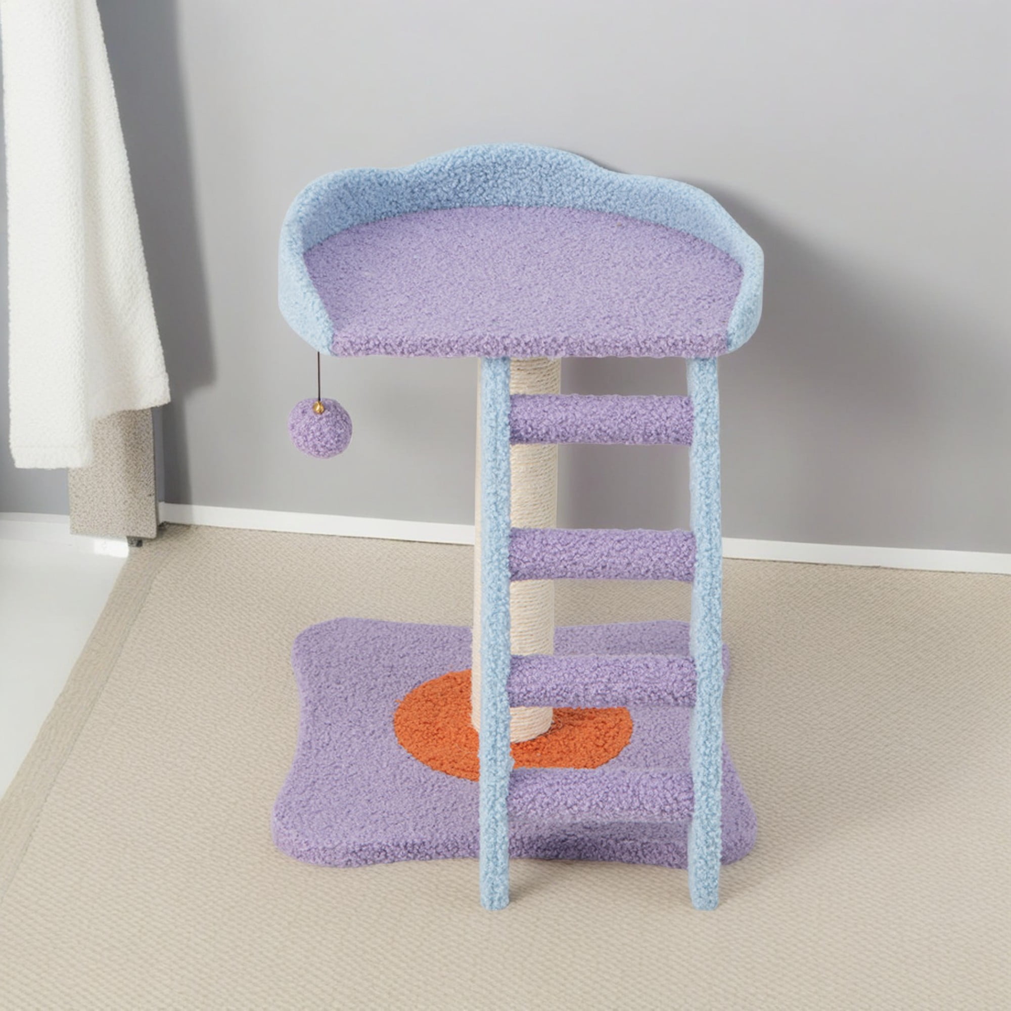 Pefilos 19" Cat Scratching Post with Sisal Covered and Ladder, Cat Scratcher Post for Indoor Cats, Cozy Cat Scratch Tree Tower Cat Houses, Purple