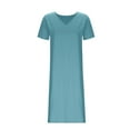 thumbnail image 6 of Summer Saving Under $20 Womens Dresses, Fashion Women's Summer Casual V-Neck Short Sleeve Solid Beach Sundresses Vent Dress(Blue,XXL), 6 of 8