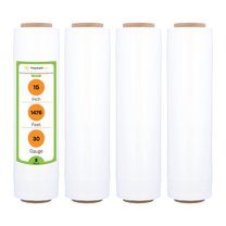 PSBM Pre-Stretch Wrap 15 Inch x 1476 Feet 8 Rolls 30 Gauge White Plastic Tinted Hand Shrink Film for Pallet Moving Packing and Wrapping
