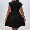 thumbnail image 6 of ClodeEU Women's V Neck Crisscross Trim Ruffle Sleeve Empire Waist A-Line Mini Dress,Casual Summer Swing Dress Black,Women's Plus XXL, 6 of 7