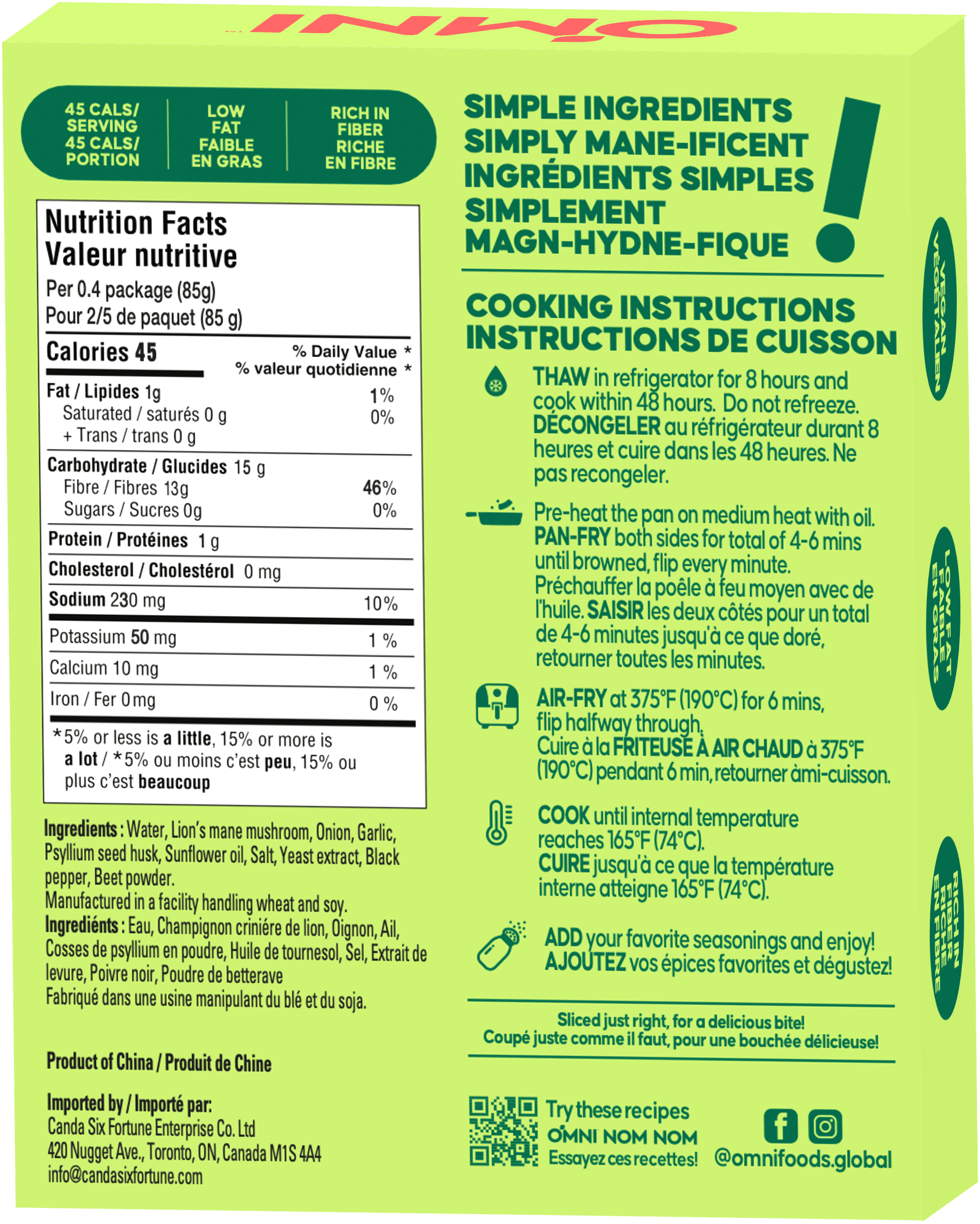 Tranches de champignon crinière de lion Omni, 200 g TRANCHE DE CHAMPIGNON CRINIÈRE DE LION