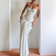 thumbnail image 4 of Women'S Evening Gown Waist Tie Slim Fit Ribbon Strapless Dress Elegant Formal Party Maxi Cocktail White XS, 4 of 9