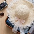 thumbnail image 4 of Hsqqdc Women Lace Bow Straw Sun Hat Wide Brim Beach Hat UV Protection Floppy Summer Cap, 4 of 6