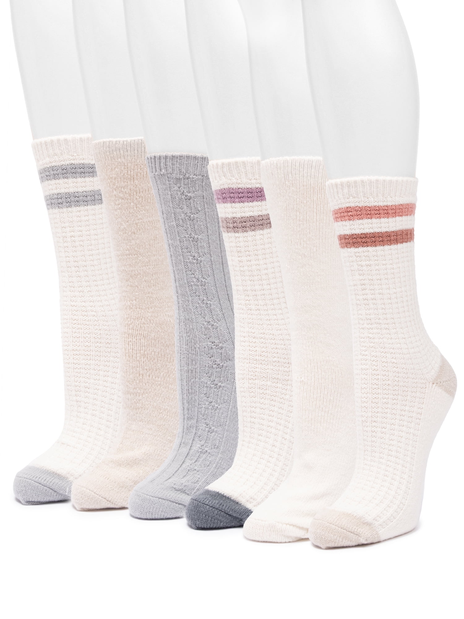 MUK LUKS Women's Fluffy Dream Crew Socks, 6-Pack, One Size