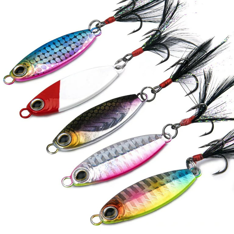 QualyQualy Fishing Jigs Sinking Metal Fishing Spoons Micro Jigging Bait  Saltwater Freshwater Fishing Lures for Bass Trout Pike Perch 15g 5pcs