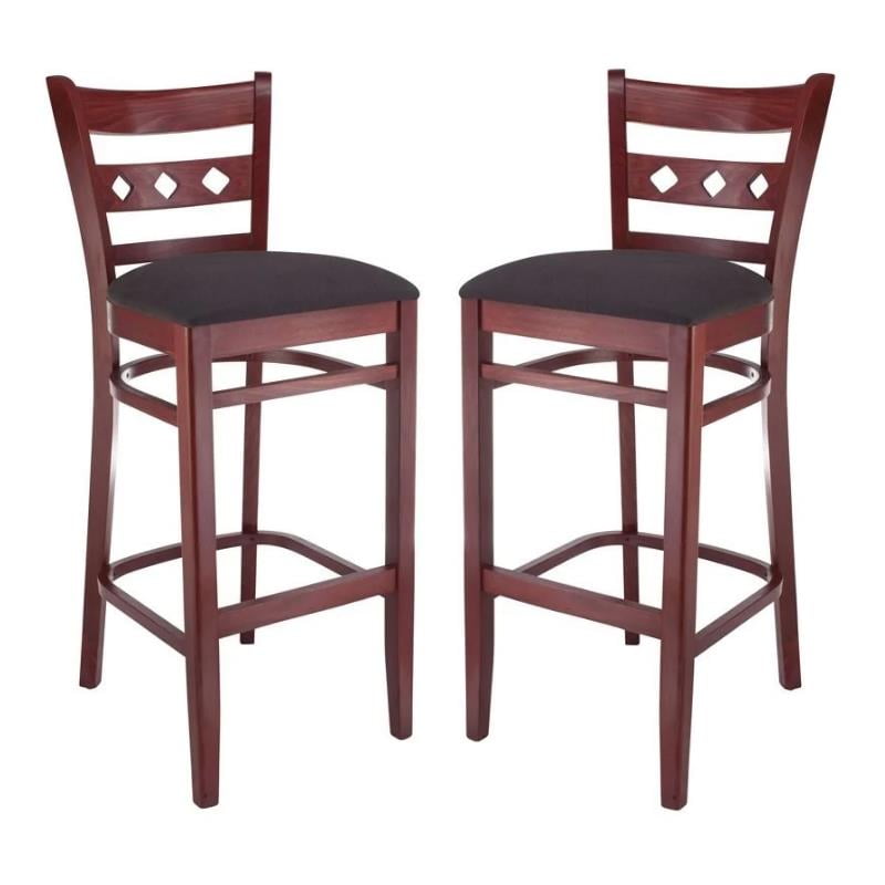 Home Square Back 30" Wood Bar Stool in Mahogany & Black Set of 2