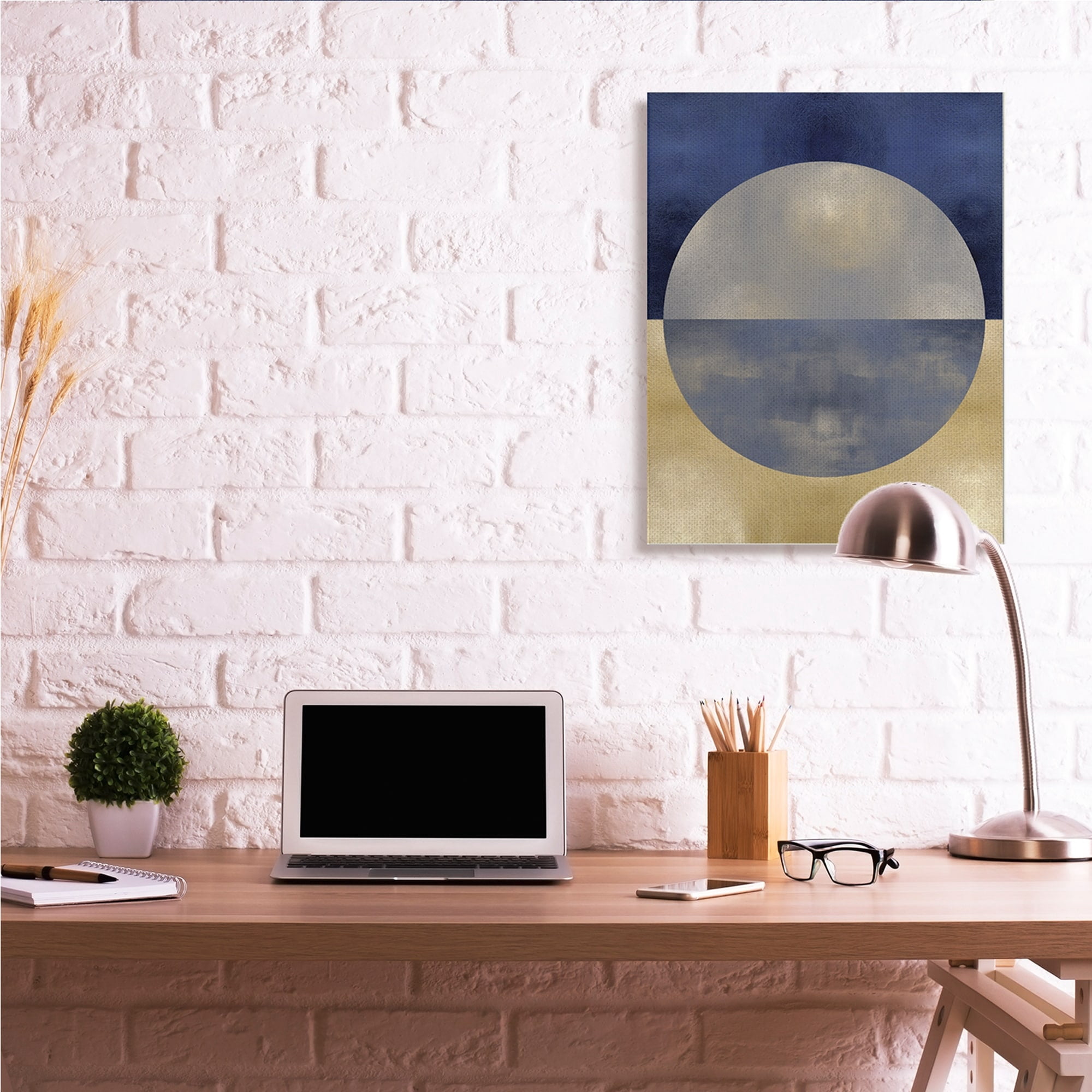 Stupell Industries Blue Gold Abstract Distressed Circle Shapes,30 x 40,Designed by Justin Thompson